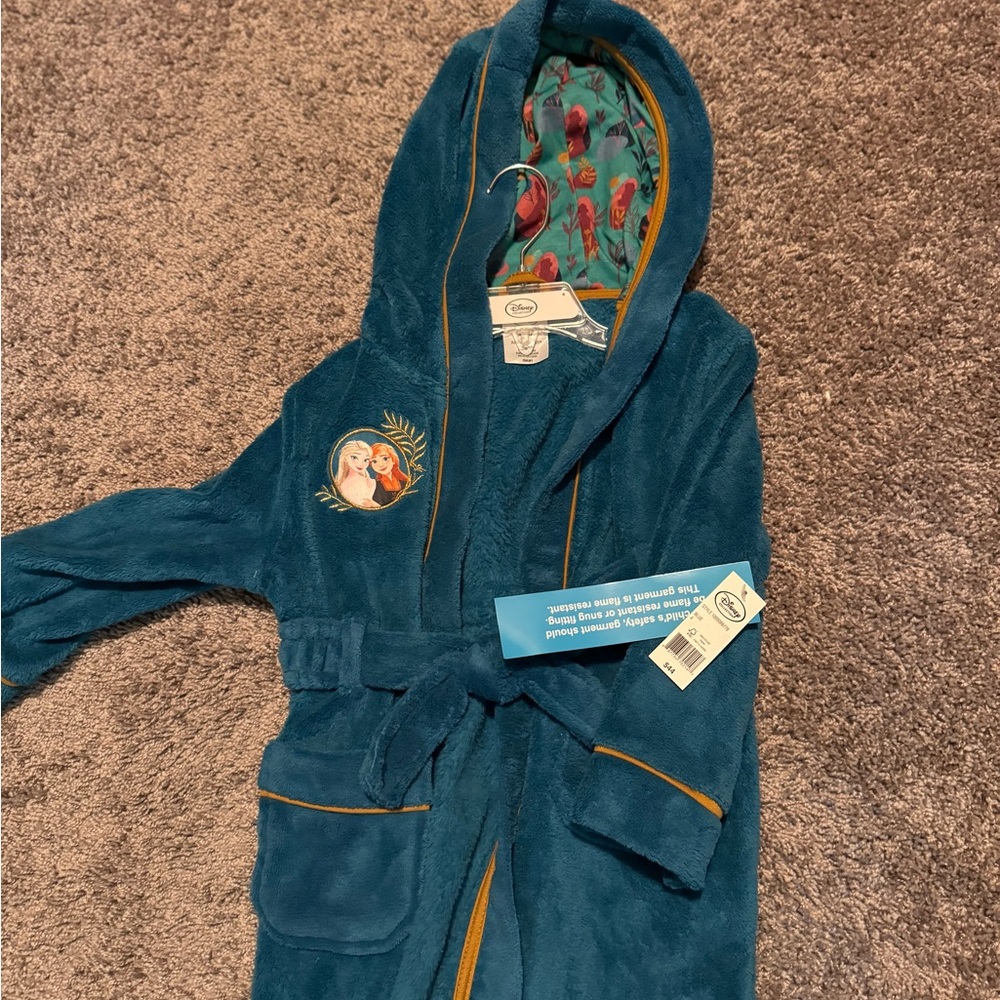 Disney Blue Hooded Pajama Robe Plush Tie Belt